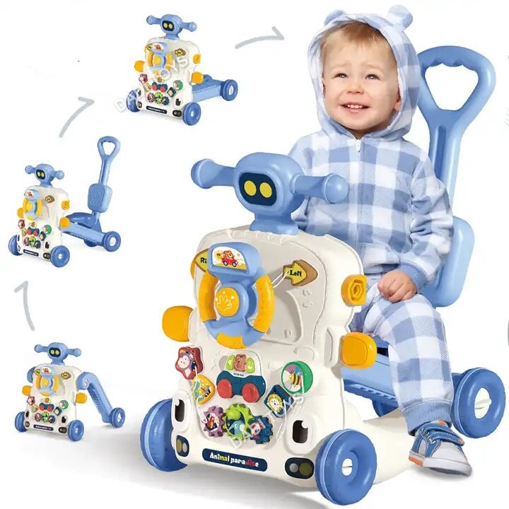 Antemergator 6 in 1  pentru Copii, cu Activitati Montessori de joaca si roti anti-alunecare,