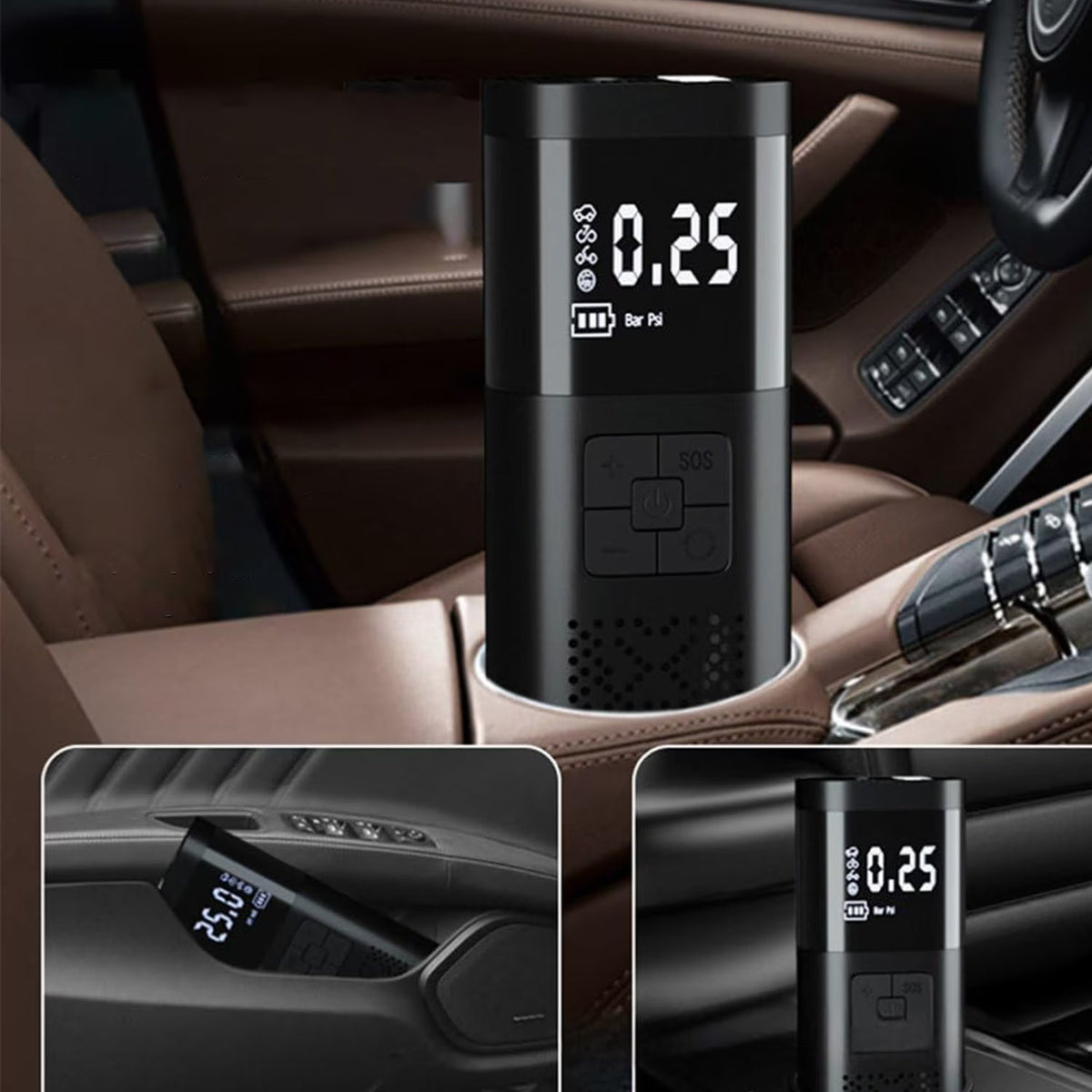 Compresor Auto Portabil, 3 in 1, Baterie 6000mAh Tip Powerbank, Digital, Manometru, Lanterna LED, 150PSI, Debit 20L, Incarcare USB,