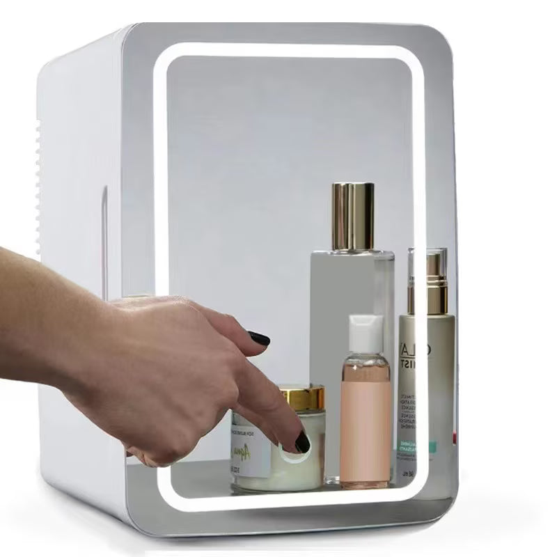 Mini Frigider pentru Cosmetice, functie de Racire si Incalzire, capacitate 4 litri, cu Oglinda si Iluminare LED, 12 V si 220 V