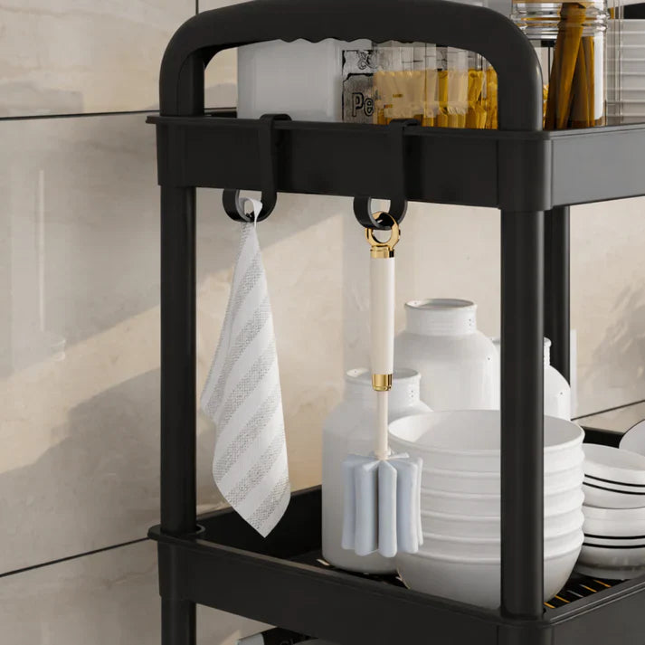 Raft organizator cu 4 niveluri, mobil, multifunctional, cu roti si accesorii incluse 97x25,5x34,5 cm