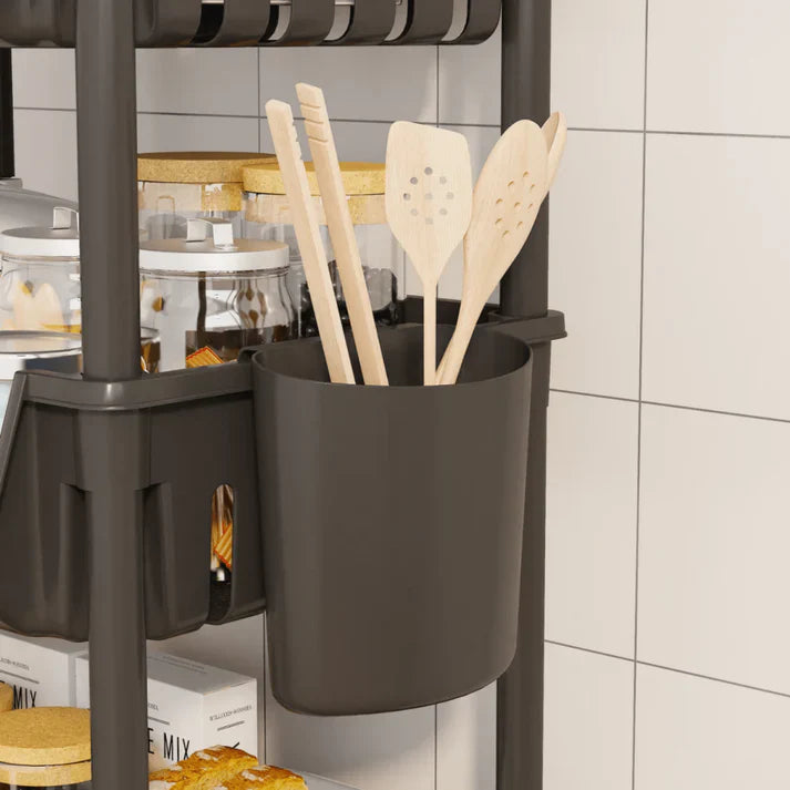 Raft organizator cu 4 niveluri, mobil, multifunctional, cu roti si accesorii incluse 97x25,5x34,5 cm