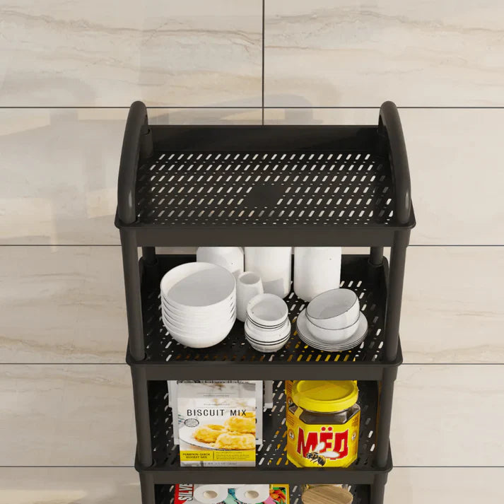 Raft organizator cu 4 niveluri, mobil, multifunctional, cu roti si accesorii incluse 97x25,5x34,5 cm