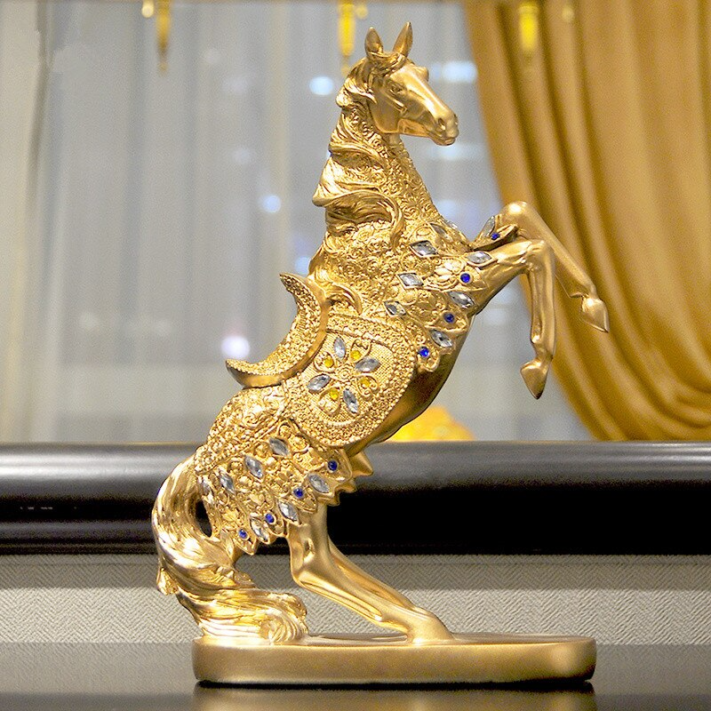 Statueta decorativa Cal cabrat – finisaj auriu / argintiu premium, 27 x 12 x 38.5 cm