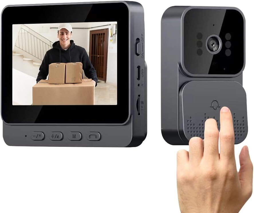 Sonerie video inteligenta Wireless, Ecran IPS 4.3 inch, Night Vision, Senzor IR, Interfon Video HD, 8MP, comunicare bidirectionala, unghi de vizualizare 170°, baterii incorporate, Negru