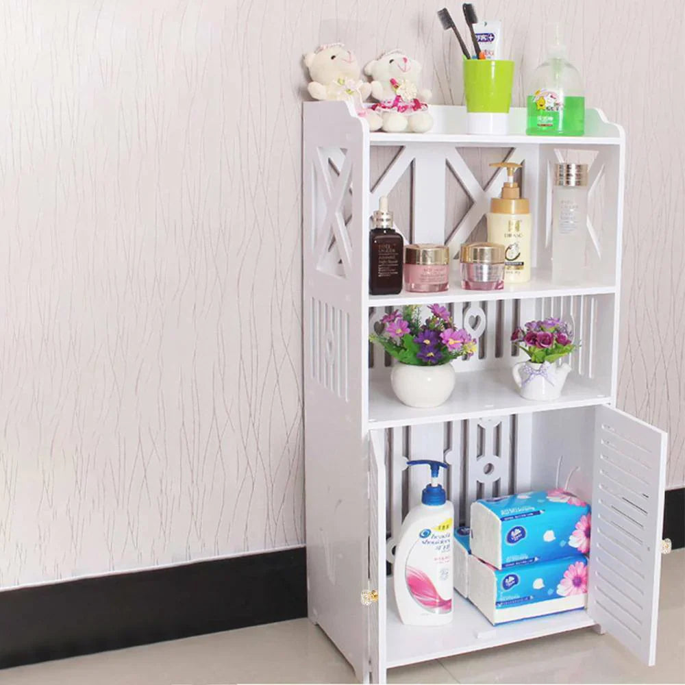 Dulap pentru Baie PVC cu 3 Polite de Depozitare, Alb, 90x40x25 cm, Rezistent la Umezeala
