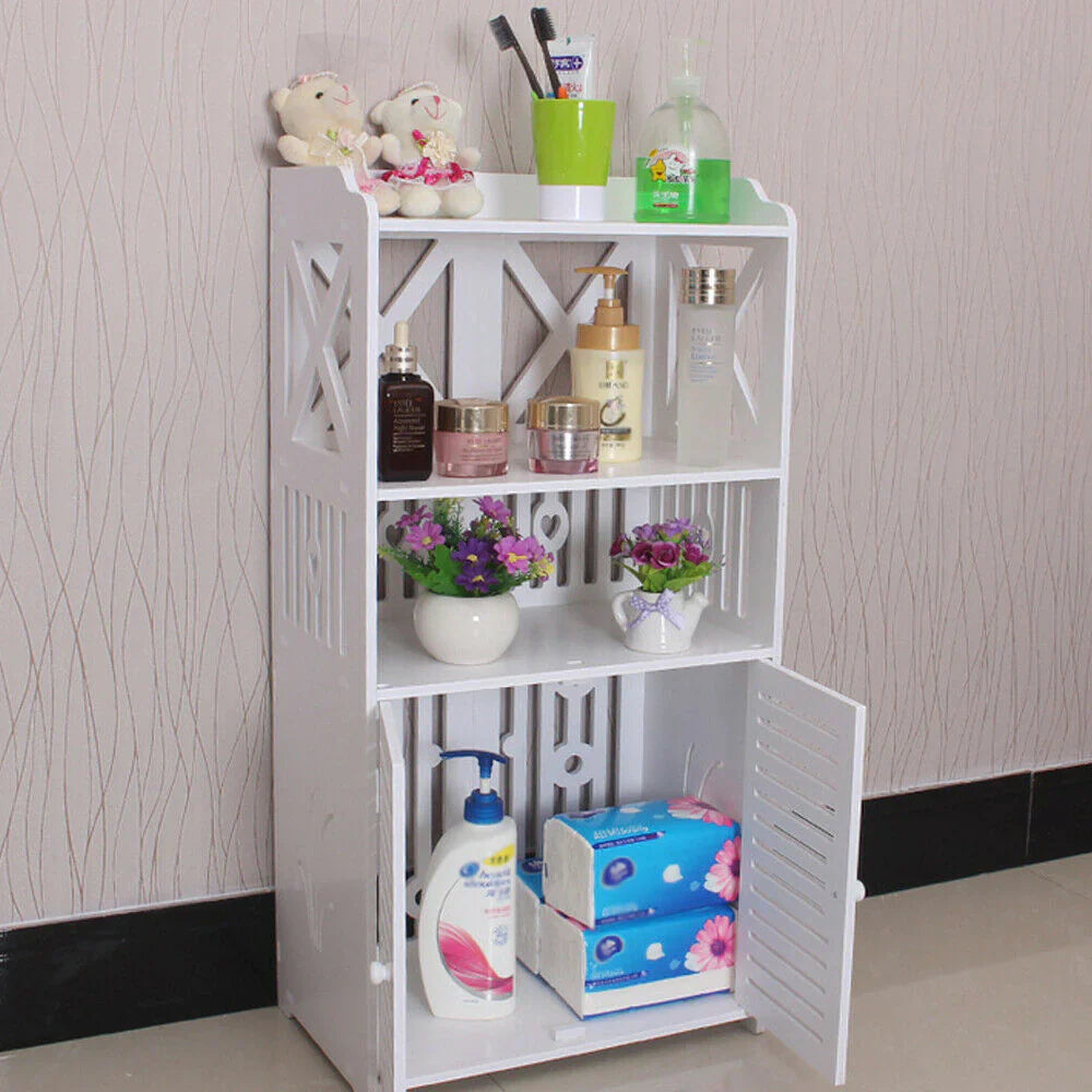 Dulap pentru Baie PVC cu 3 Polite de Depozitare, Alb, 90x40x25 cm, Rezistent la Umezeala