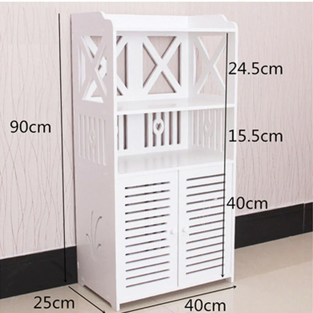 Dulap pentru baie din PVC cu 3 polite de depozitare, alb, 90 cm x 40 cm x 25 cm