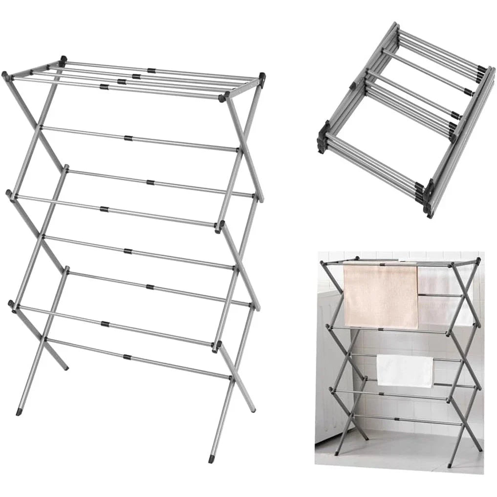 Uscator rufe metalic pliabil 3 niveluri, 11 bare, 74x103x38cm