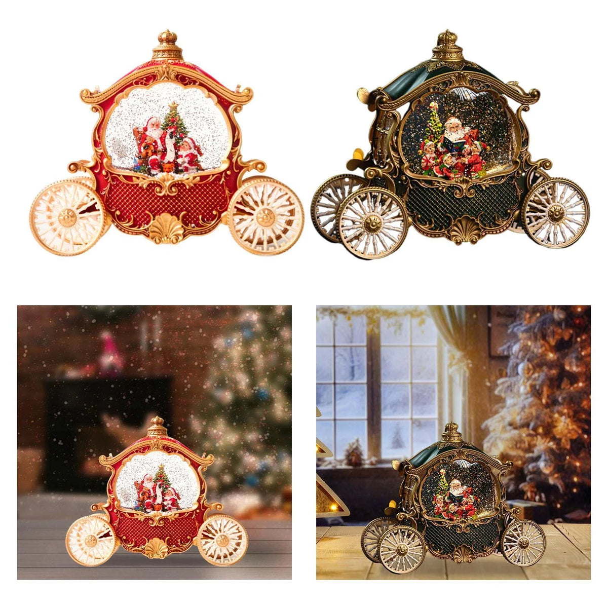 Felinar LED Luminos Premium "Caleasca Lui Mos Craciun", cu 8 Melodii si Invarte Zapada,USB,Baterii