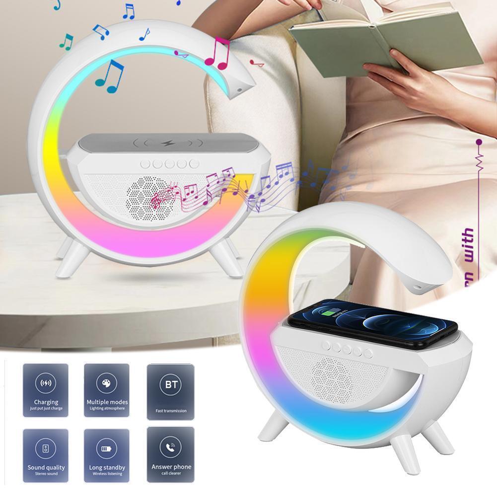 Lampă RGB cu Încărcător Wireless 15W, Boxă Bluetooth și Acumulator Reîncărcabil