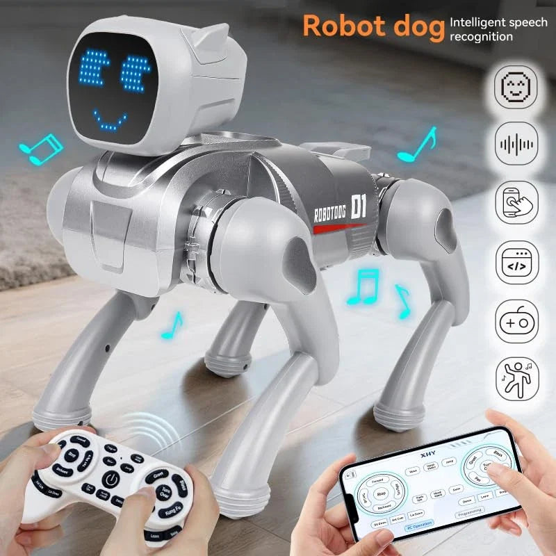 Catel robot inteligent, control telecomanda, aplicatie mobila, comenzi vocale, functii interactive, dans,