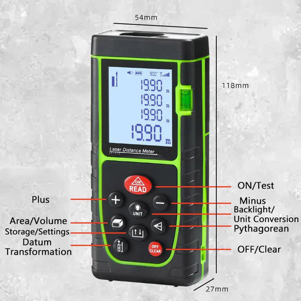 Telemetru laser 40m, Ecran LCD, precizie +/- 1.5mm, protectie IP54, calcul suprafata, calcularea volumelor, functii multiple, Negru