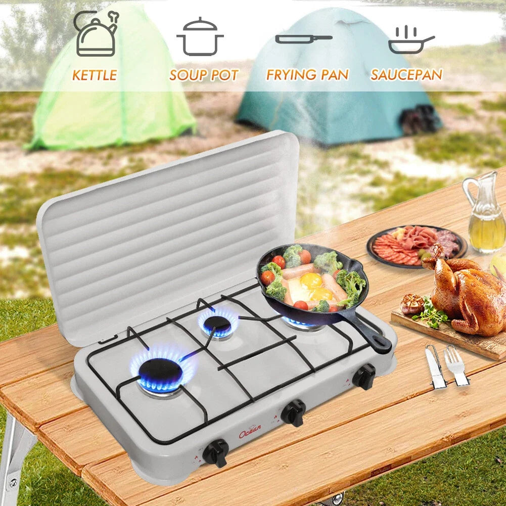 RESIGILAT - Aragaz portabil pe gaz cu 3 arzatoare – camping si uz casnic