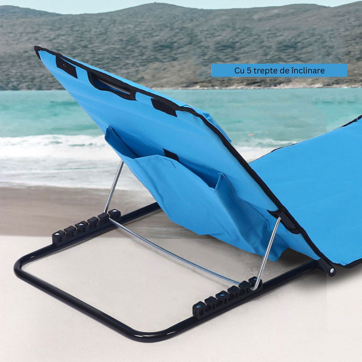Saltea si scaun pliabil 2 in 1 din material Oxford, pentru plaja, camping si picnic, albastru, 145x47x40 cm