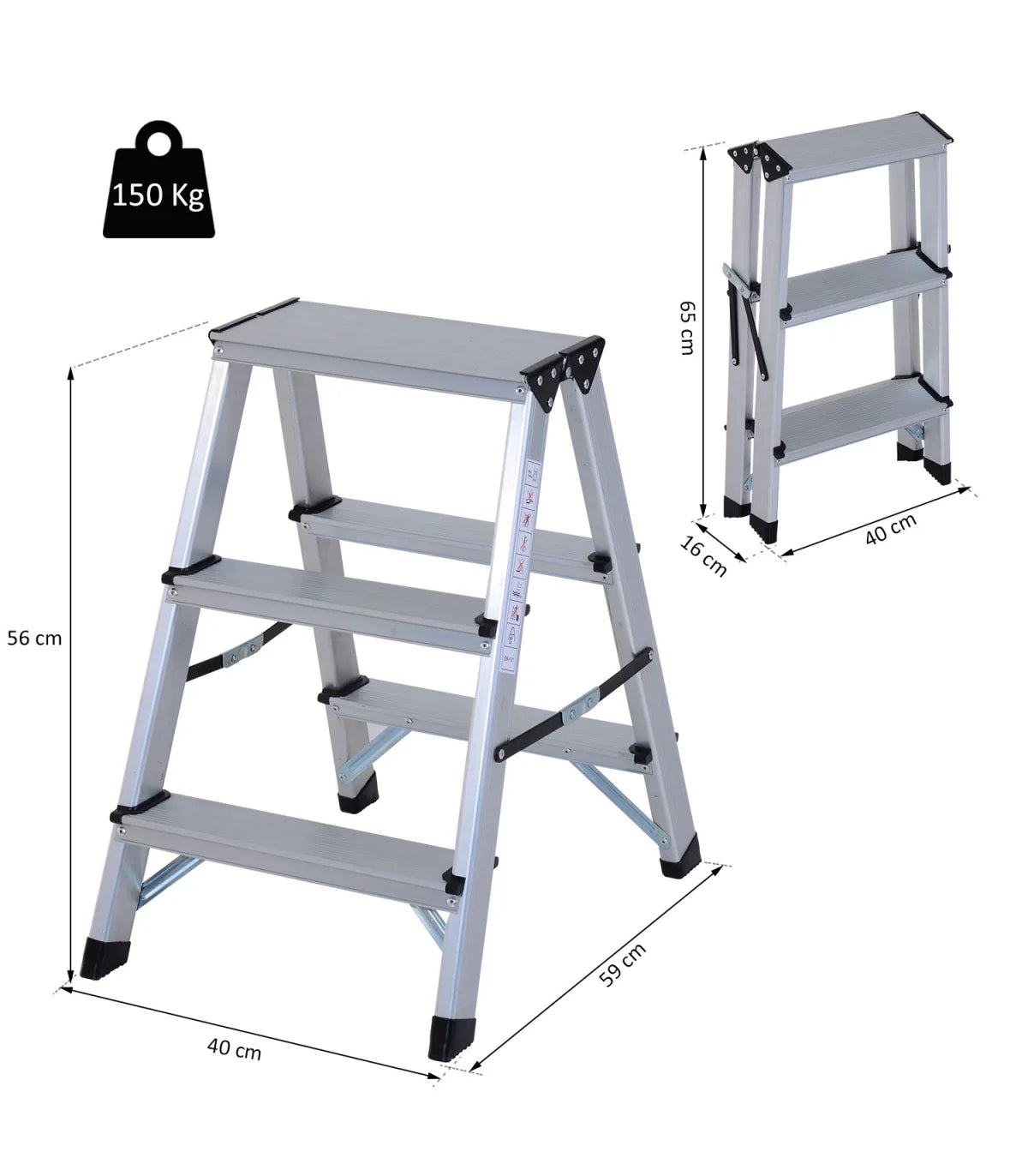 Scara aluminiu 3 trepte pliabila – usoara, stabila, antiderapanta, 150 kg
