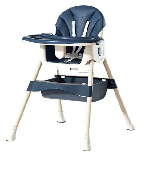 Scaun de Masa pentru Bebelusi si Copii cu Roti, Telescopic, Pliabil, Masuta Reglabila, Suport Picioare, Scaun cu Invelis Piele Artificiala, Centura Siguranta, Spatiu Depozitare, 97x73x65 cm,