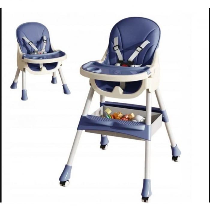 Scaun de Masa pentru Bebelusi si Copii cu Roti, Telescopic, Pliabil, Masuta Reglabila, Suport Picioare, Scaun cu Invelis Piele Artificiala, Centura Siguranta, Spatiu Depozitare, 97x73x65 cm,