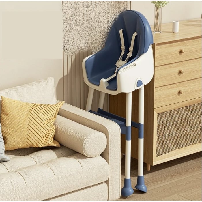 Scaun de Masa pentru Bebelusi si Copii cu Roti, Telescopic, Pliabil, Masuta Reglabila, Suport Picioare, Scaun cu Invelis Piele Artificiala, Centura Siguranta, Spatiu Depozitare, 97x73x65 cm,