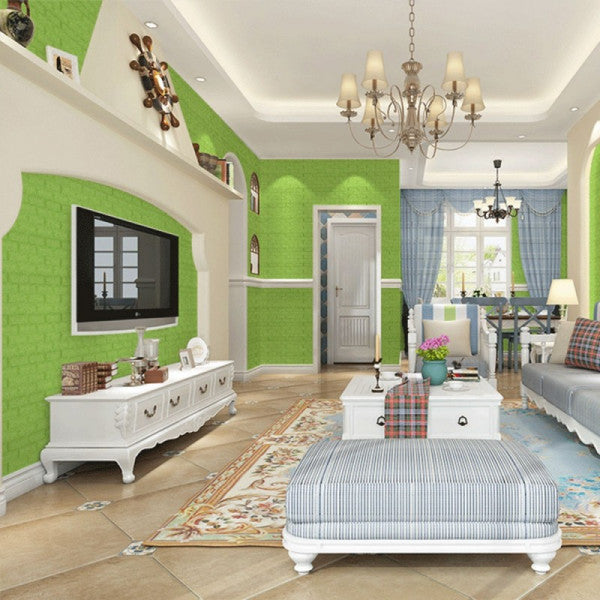 Tapet 3D caramida Verde lime auto-adeziv pentru interior, 70 x 77 cm