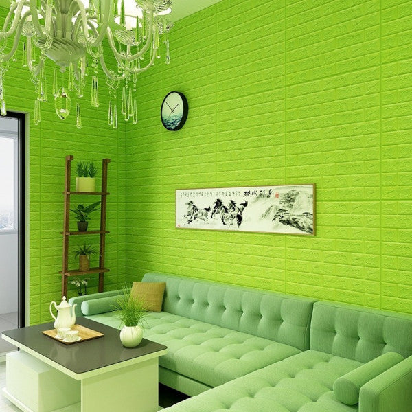 Tapet 3D caramida Verde lime auto-adeziv pentru interior, 70 x 77 cm