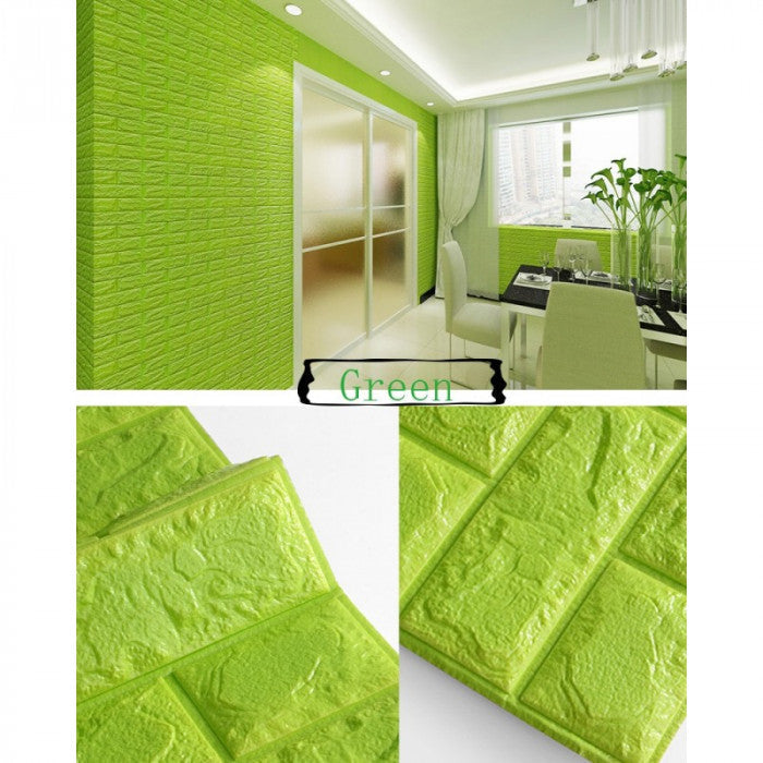 Tapet 3D caramida Verde lime auto-adeziv pentru interior, 70 x 77 cm