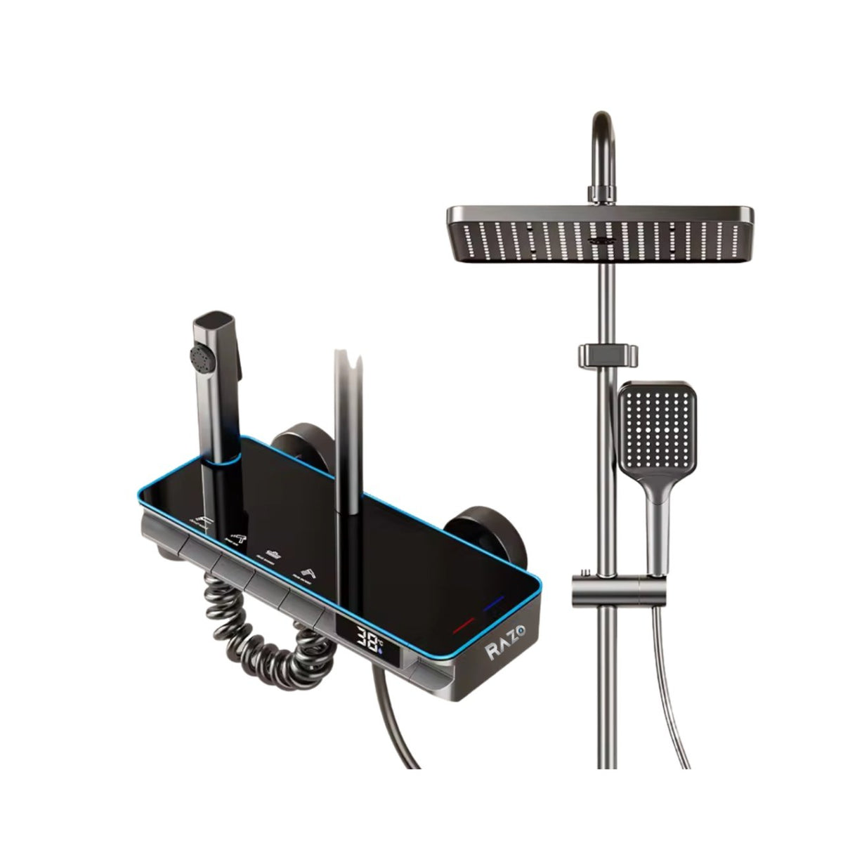 Set coloana de dus cu afișaj LED si comenzi Piano,finisaj Gri-Negru Mat