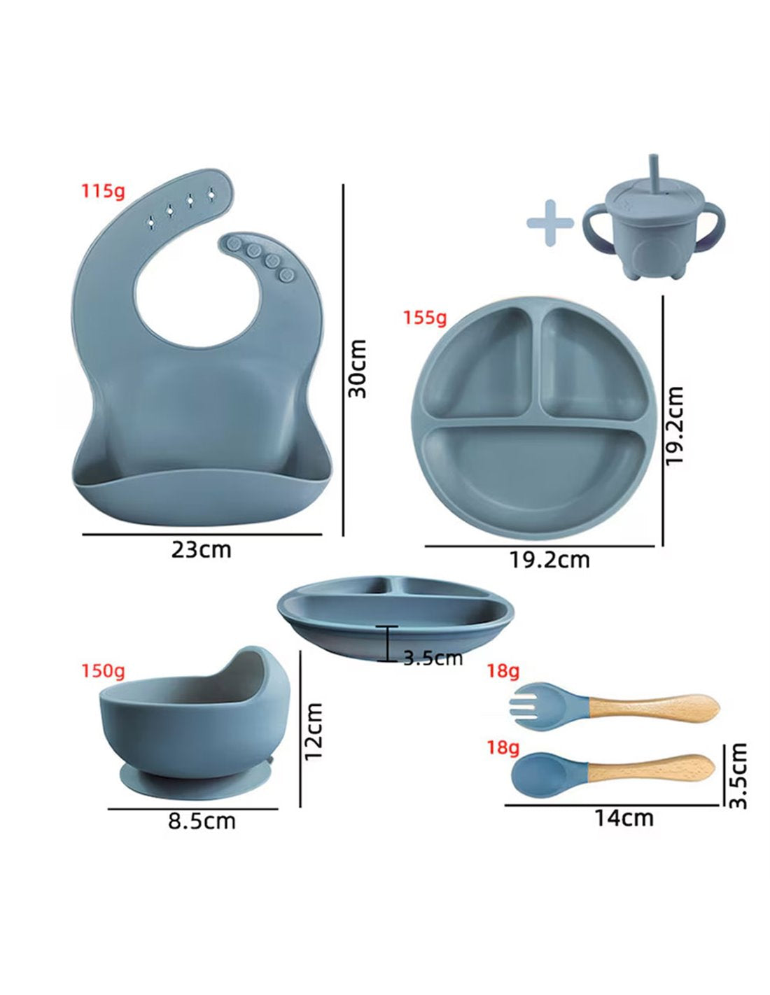 Set hranire bebelusi 8 piese, termorezistente, silicon, fara BPA, pliabile, usor de curatat