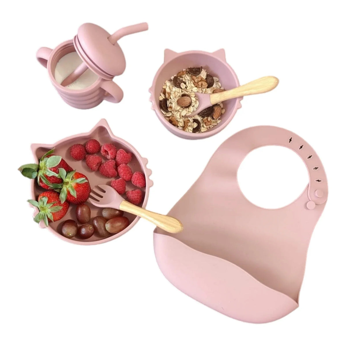 Set hranire bebelusi 8 piese, termorezistente, silicon, fara BPA, pliabile, usor de curatat