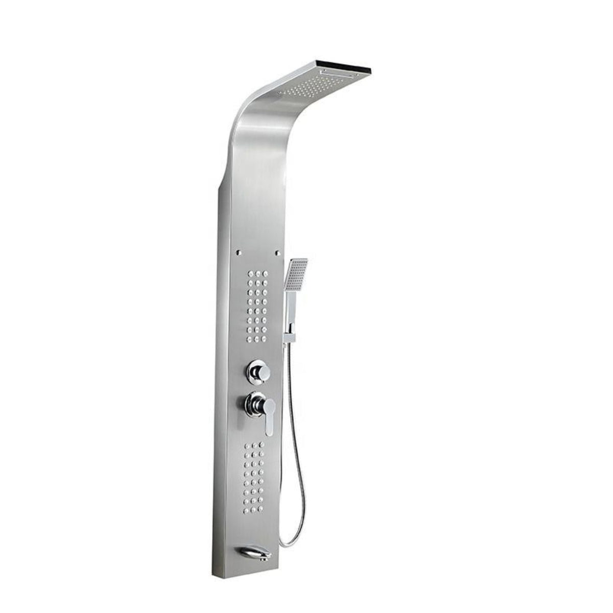 Set dus cu cap rectangular si baterie termostatata din inox, montaj pe perete, culori argintiu si auriu