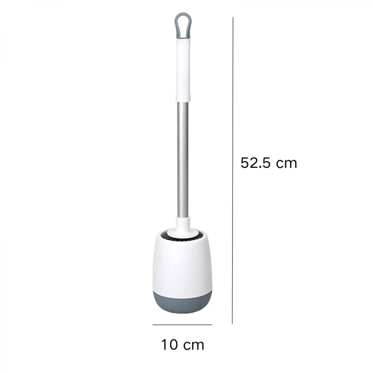 Perie de toaleta din silicon cu recipient pentru scurgerea apei, suport autoadeziv, 10 cm x 52.5 cm