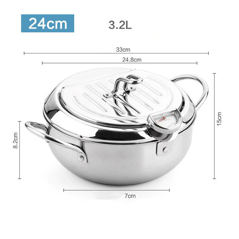 Friteuza in stil japonez din oțel inoxidabil cu termometru pe capac, 24 cm