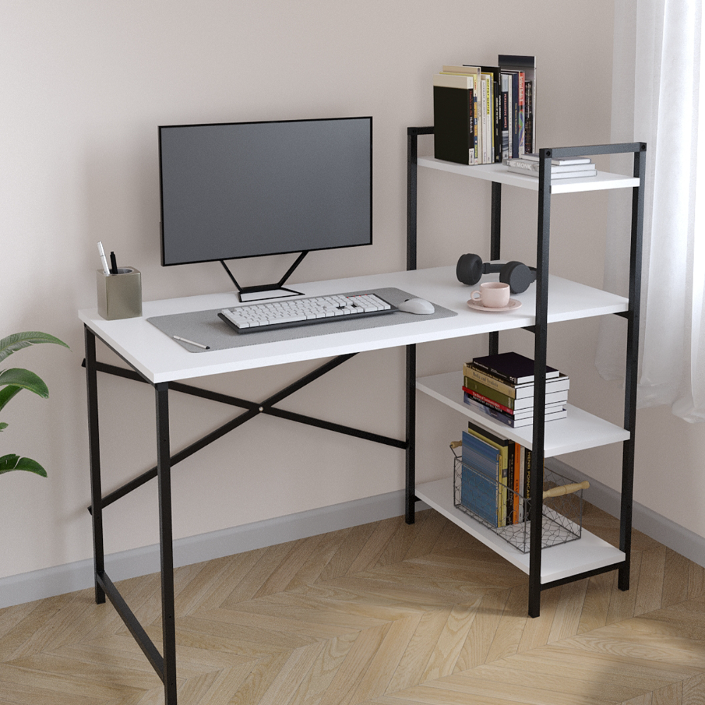 Birou  din PAL cu rafturi laterale, structura metalica, 119 x 55,6 x 110,3 cm