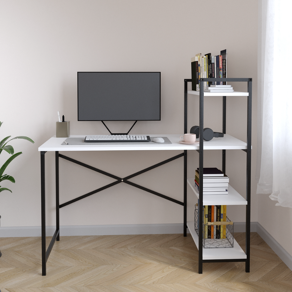 Birou  din PAL cu rafturi laterale, structura metalica, 119 x 55,6 x 110,3 cm