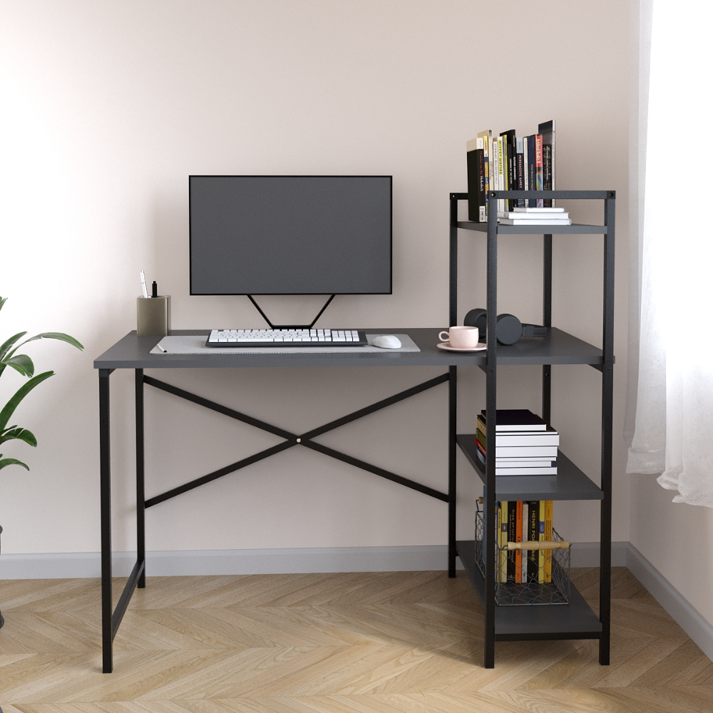 Birou  din PAL cu rafturi laterale, structura metalica, 119 x 55,6 x 110,3 cm