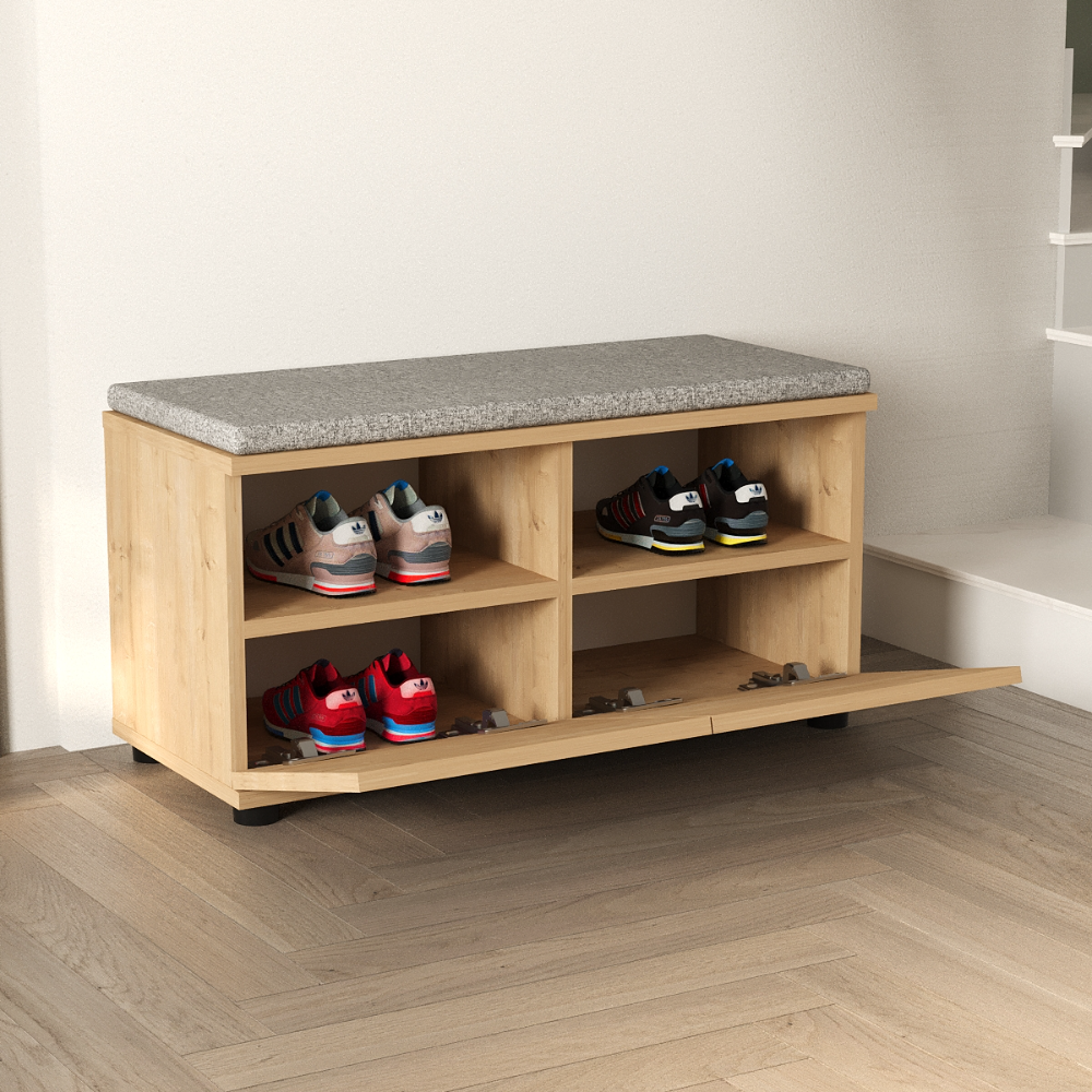 Pantofar cu banca si perna de sezut, 1 raft, 80 x 34 x 42 cm, PAL melaminat 18 mm,