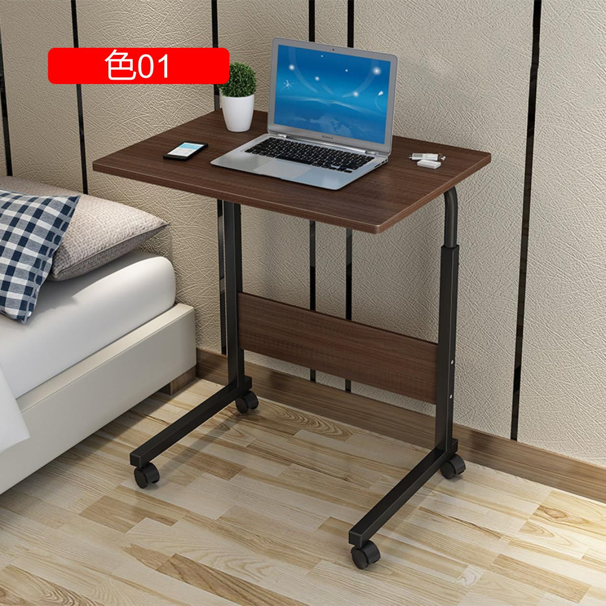 RESIGILAT - Masuta laptop reglabila, mini birou cu roti, 80 cm x 40 cm