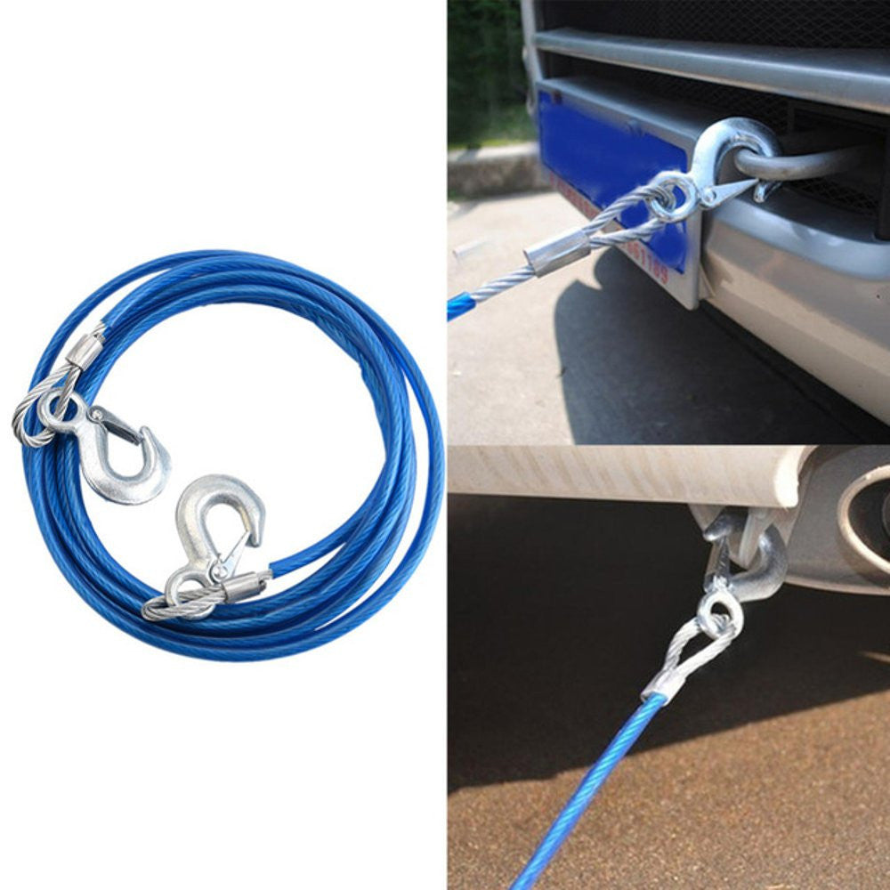 Cablu din otel  pentru tractare auto, carlige de remorcare cu siguranta, 8mm x 4M, capacitate 3 tone