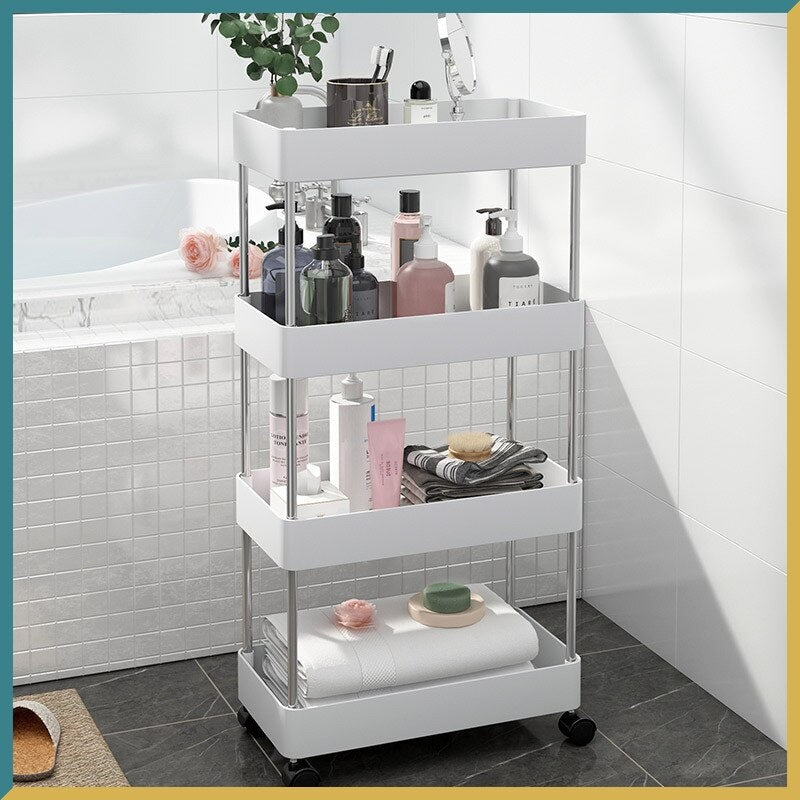 RESIGILAT - Carucior organizator slim, portabil, cu 3 rafturi, alb