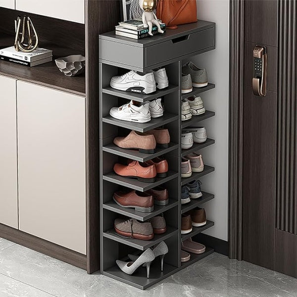 RESIGILAT - Pantofar cu 7 Etaje si Sertar Superior din PAL Gri 40 x 22 x 111 cm