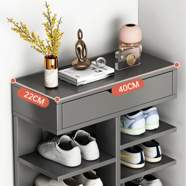 RESIGILAT - Pantofar cu 7 Etaje si Sertar Superior din PAL Gri 40 x 22 x 111 cm