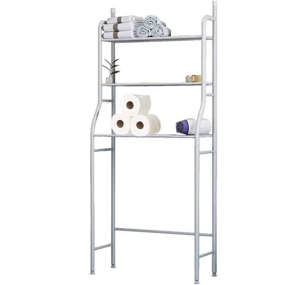 Suport depozitare peste toaleta, 3 polite, cadru metalic alb, organizator baie modern, 150 x 50 x 23 cm
