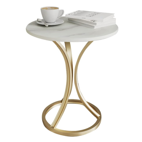 RESIGILAT - Masa Cafea Alb Auriu cu design minimalist si cadru metalic elegant 55 X 40 cm