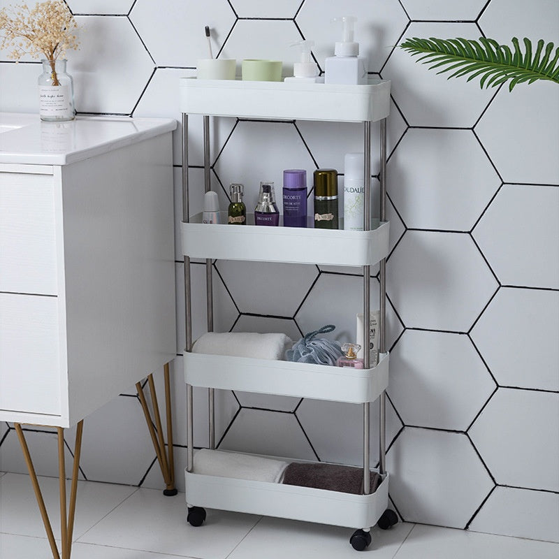 RESIGILAT - Carucior organizator slim, portabil, cu 3 rafturi, alb