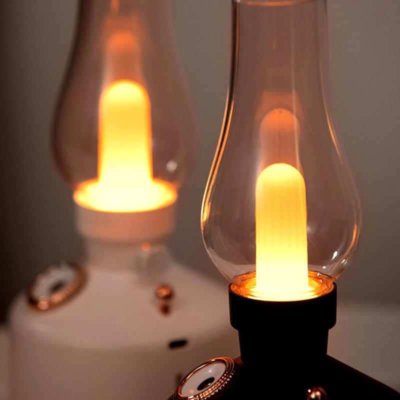 Umidificator Aroma Lampa Vintage cu Efect Flacara si Lumina Ambientala