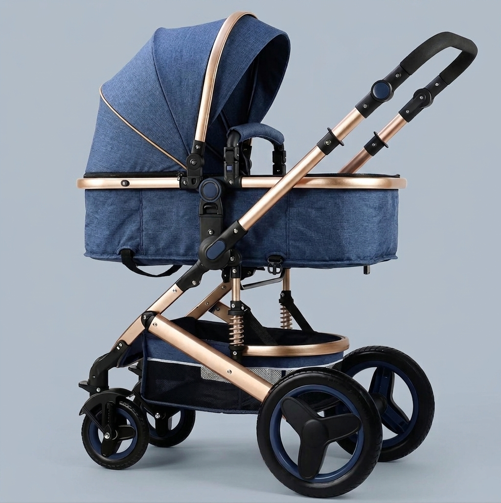 Carucior Bebelusi 2 in 1 Premium, Pliabil, cu Roti Cauciuc si Suspensii, Transformabil Landou-Sport, Cos Depozitare, 0-36 Luni