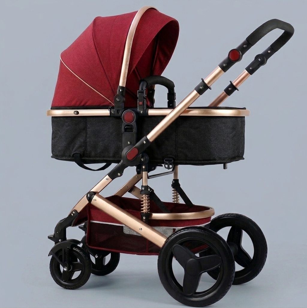 Carucior Bebelusi 2 in 1 Premium, Pliabil, cu Roti Cauciuc si Suspensii, Transformabil Landou-Sport, Cos Depozitare, 0-36 Luni