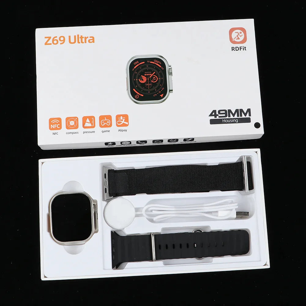 Ceas Smartwatch Z69 Ultra Watch, ecran 2.0&quot;, 2 curele, incarcare wireless