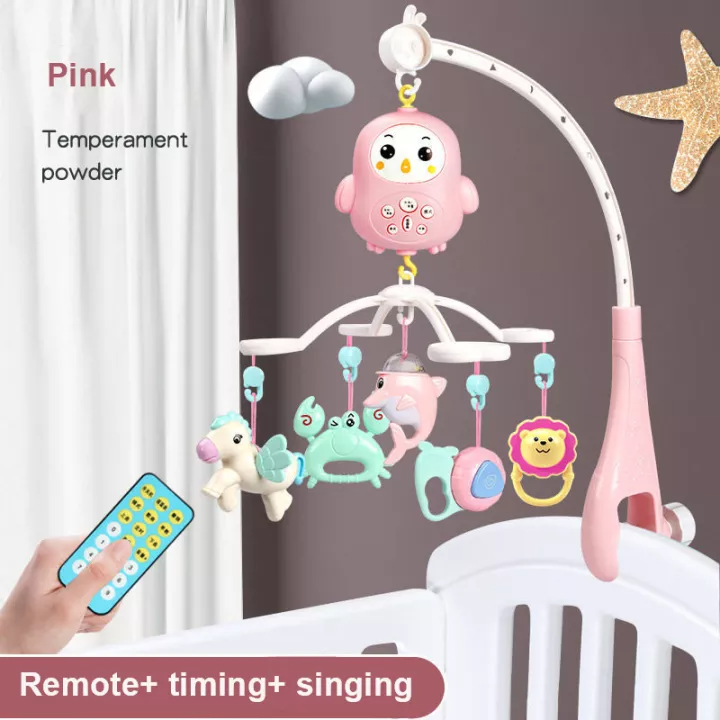 Carusel rotativ muzical pentru patut bebelus, cu telecomanda