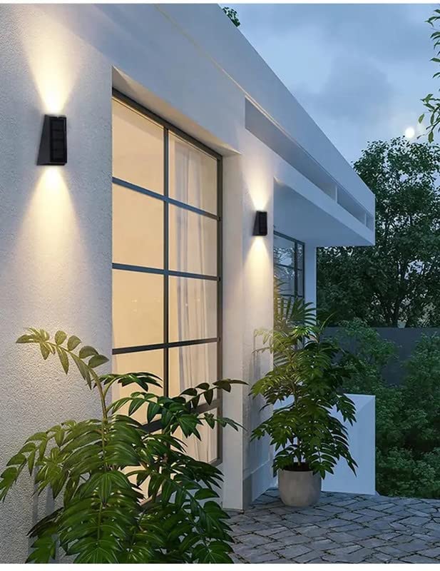 Set 2 lampi solare de perete pentru gradina, impermeabile IP65, forma trapezoidala, lumina calda