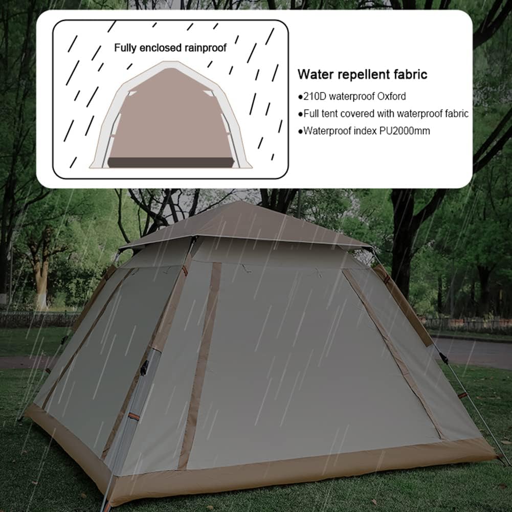 Cort camping 4-5 persoane cu deschidere automata pop-up, impermeabil, protectie UV, 4 usi